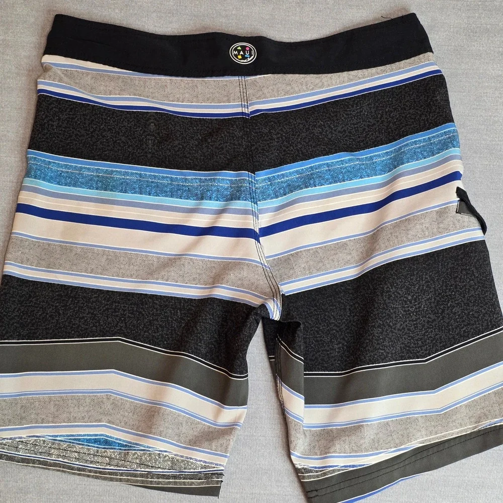 Lot of 2 Hurley Maui & Sons Board Shorts Mens 32 Black Tropical Striped Swim